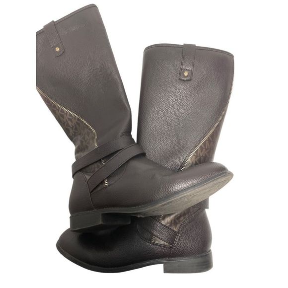 Michael Kors Womens Emma Claire Riding Boots Brown Straps Mid Calf Monogram 5 - Picture 4 of 8
